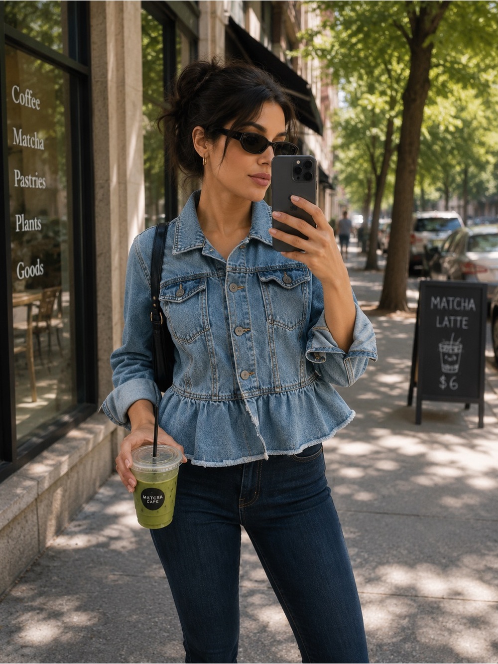 Stylish Denim Peplum Button-Up Jacket – Size Small